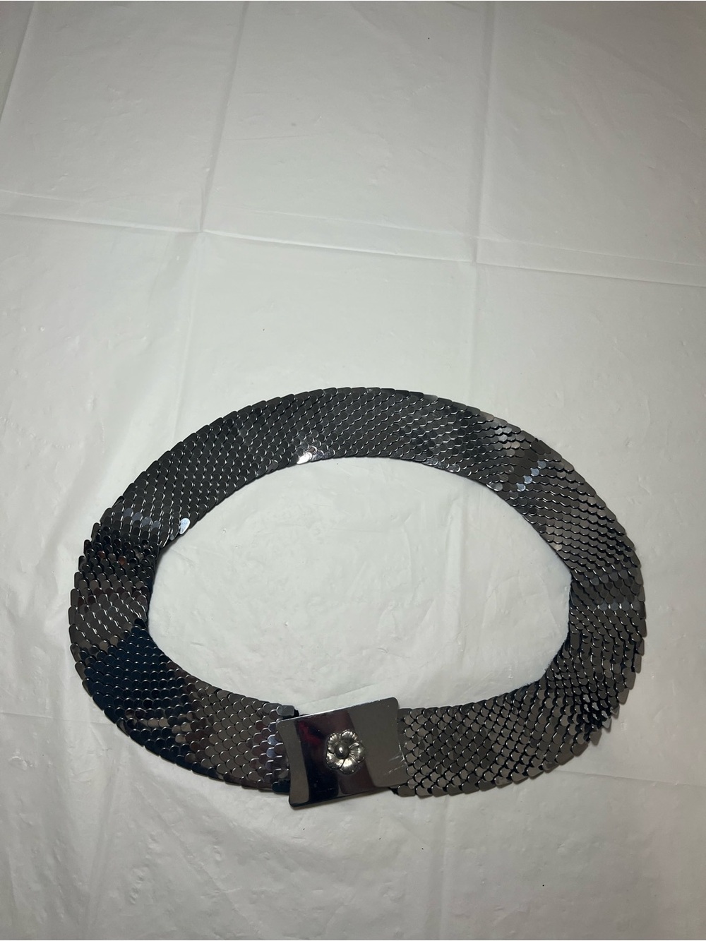VTG Silver Metal Elastic Belt Metal Flower On Front